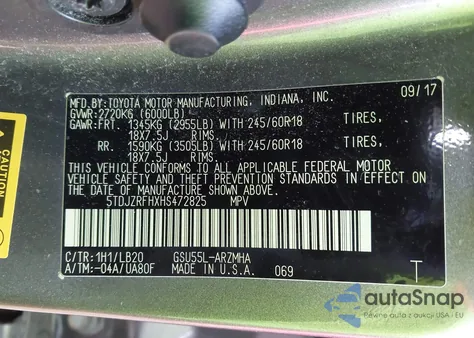 2017 Toyota Highlander Xle from USA, damaged, VIN 5TDJZRFHXHS472825